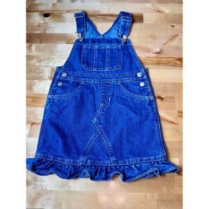 Old Navy Denim Overall Dress Toddler 4T Blue Excellent Ruffle Hem Bib Jumper